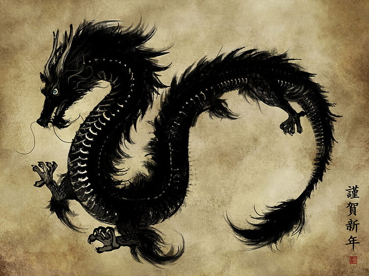 Happy New Year Year of the Dragon, chinese dragon drawing, HD wallpaper