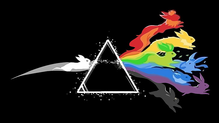 multicolored rabbit artwork, Pink Floyd, Pokémon, Eevee, digital art