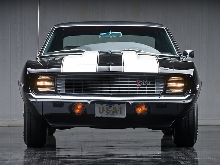 HD wallpaper: chevrolet camaro 1969 z28, black, front view, classic, cars |  Wallpaper Flare