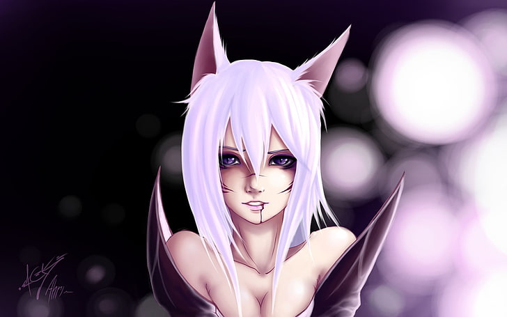 white haired girl with fox ears digital wallpaper, Ahri, League of Legends