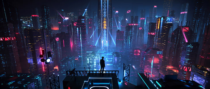 Ready Player One Digital-art-men-city-futuristic-night-hd-wallpaper-thumb
