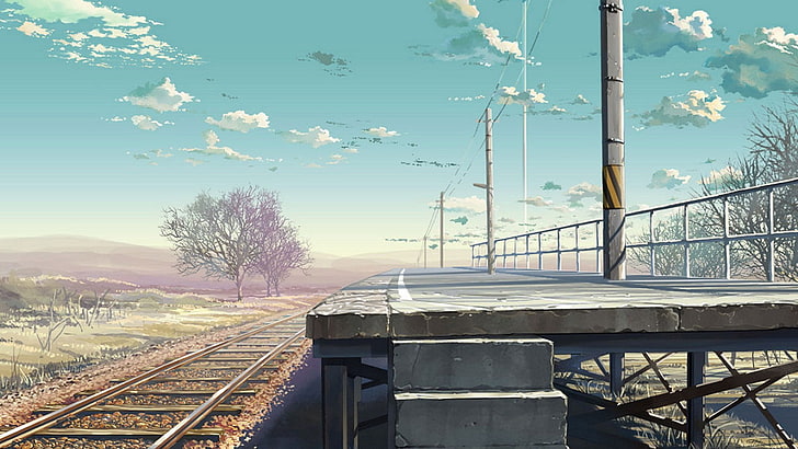 railway, artwork, anime, track, transportation, rail transportation