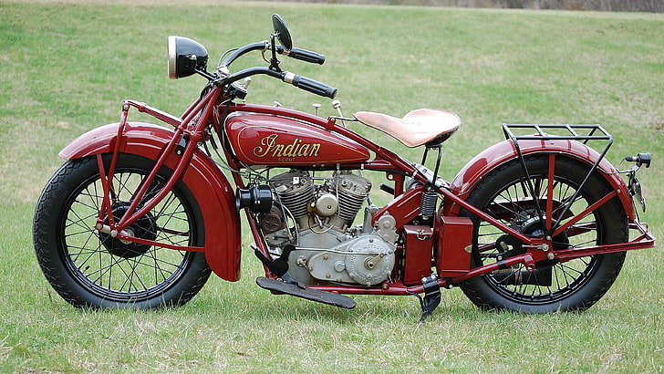 red cruiser motorcycle, Indian, vintage, vehicle, wheel, engine, HD wallpaper