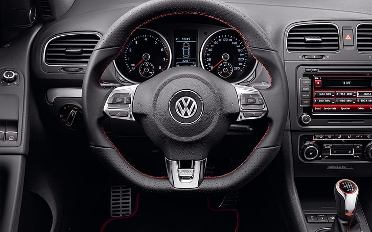 black Volkswagen car steering wheel, golf, mode of transportation