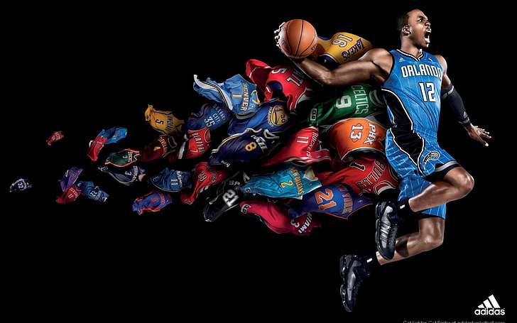 basketball player dunk illustration, sports, dark, NBA, Dwight Howard, HD wallpaper