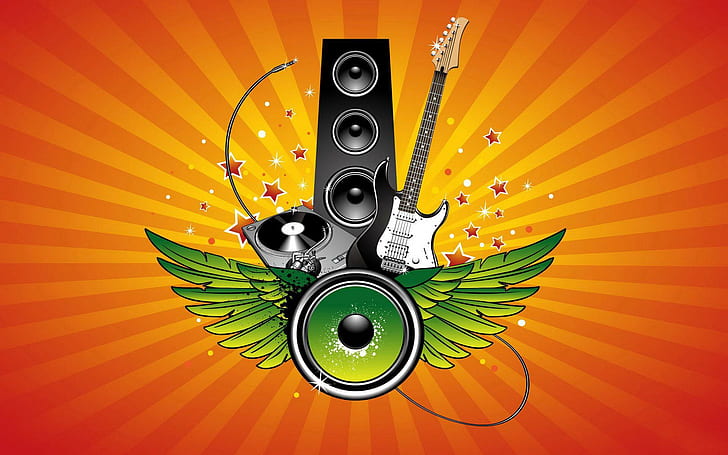 Guitar and speakers, electric guitar and speaker graphics art