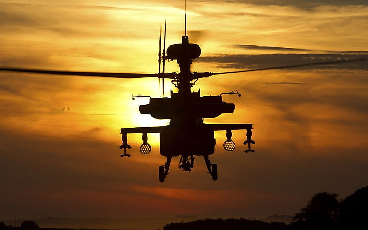 sunset army helicopters flying us army vehicles apache longbow military art Aircraft Military HD Art, HD wallpaper
