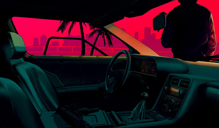 Hotline Miami, DMC DeLorean, video games, car interior