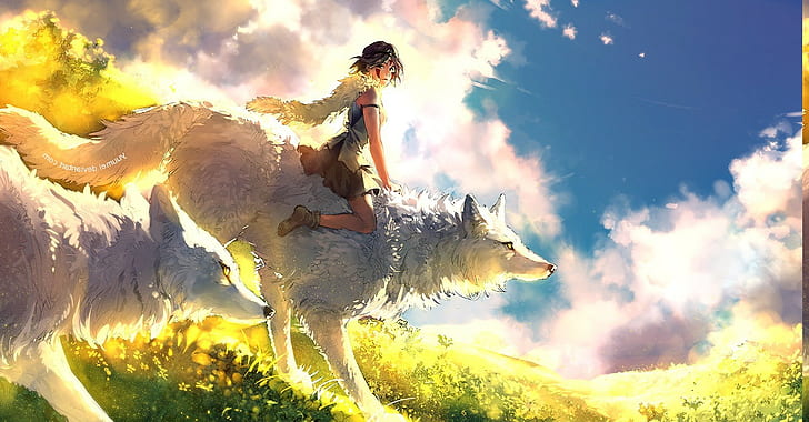 HD wallpaper: princess mononoke anime wolf anime girls, cloud - sky, nature  | Wallpaper Flare