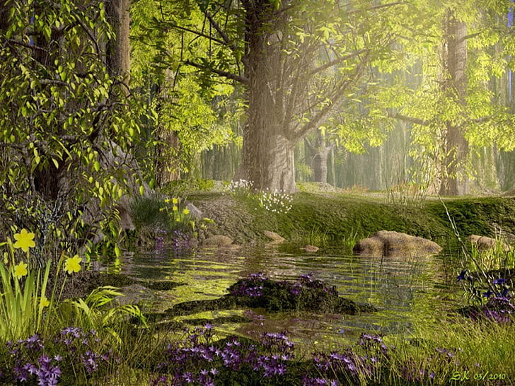 flowers forest Enchanted spring forest Nature Forests HD Art, HD wallpaper
