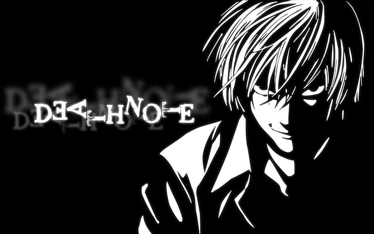 Death Note digital wallpaper, anime, monochrome, anime boys, night