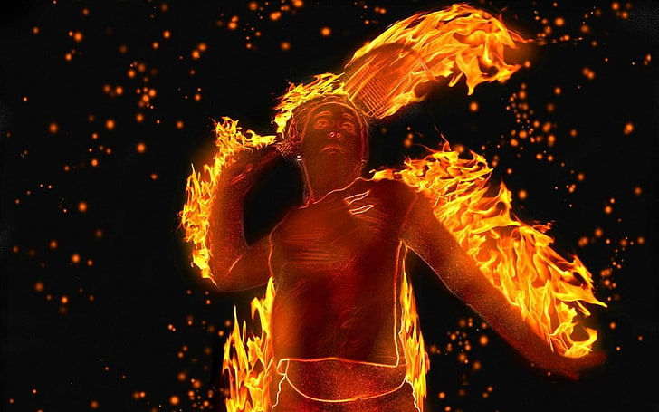 badminton, one person, night, burning, front view, fire, fire - natural phenomenon
