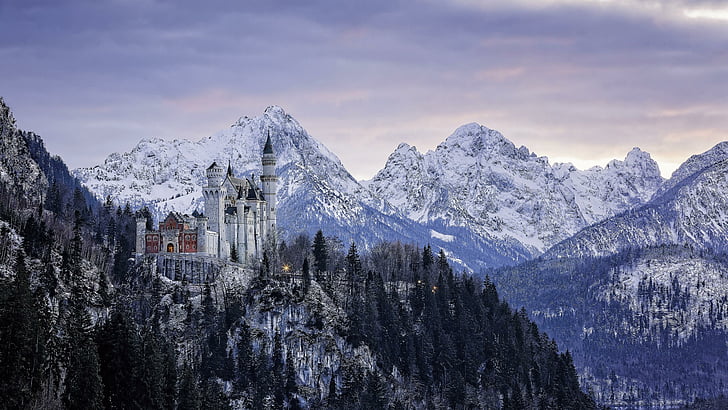 castle, winter, snow, hohenschwangau, bavaria, neuschwanstein castle, HD wallpaper