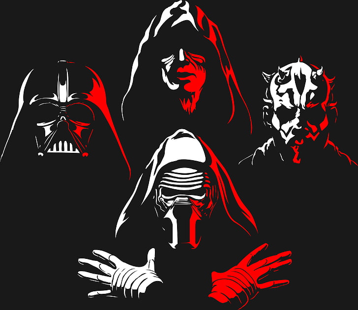 Star Wars characters illustration, red, white, DARTH MAUL, DARTH VADER