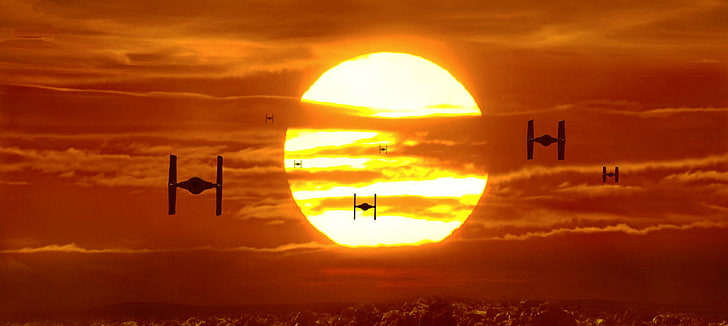 Star Wars, movies, science fiction, TIE Fighter, sky, sunset