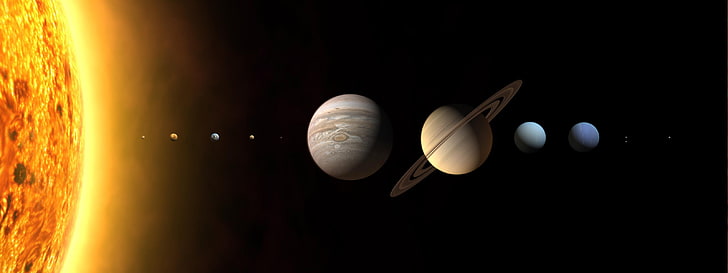 assorted planets illustration, dual, monitor, moon, multi, sci, HD wallpaper