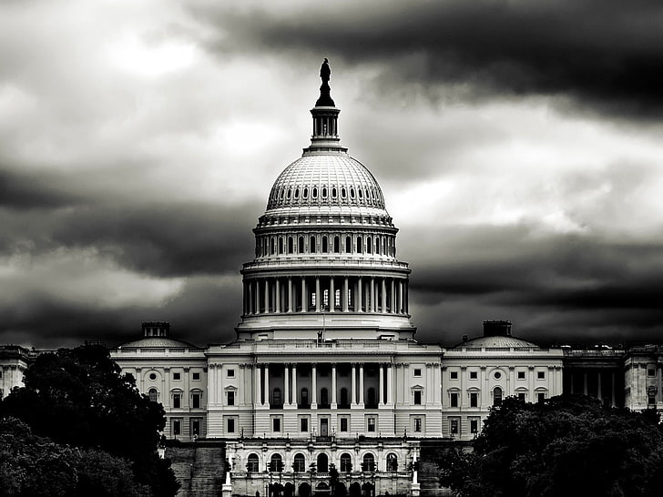 architecture, United States Capitol, monochrome, government, HD wallpaper