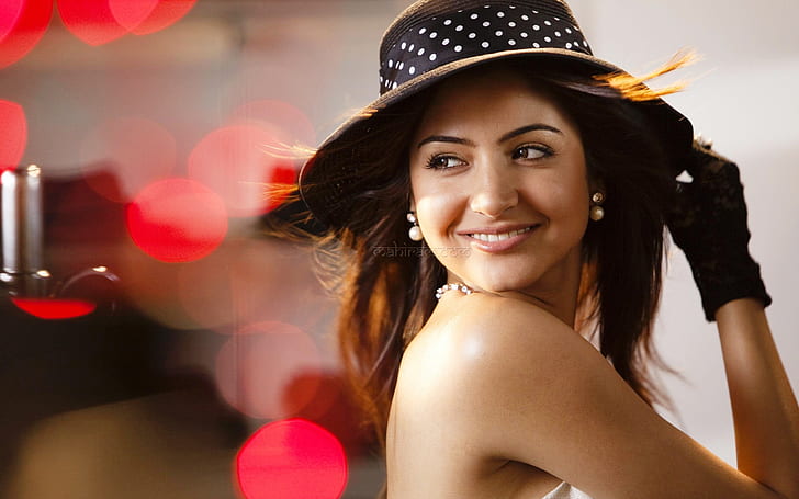 Anushka Sharma HD, women's black polka dot hat, celebrities