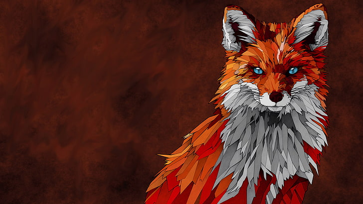 red and white fox artwork, animals, bird, illustration, backgrounds