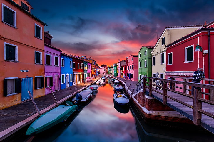 Venice canal, Burano, italy, italia, italie, city, cityscape, HD wallpaper
