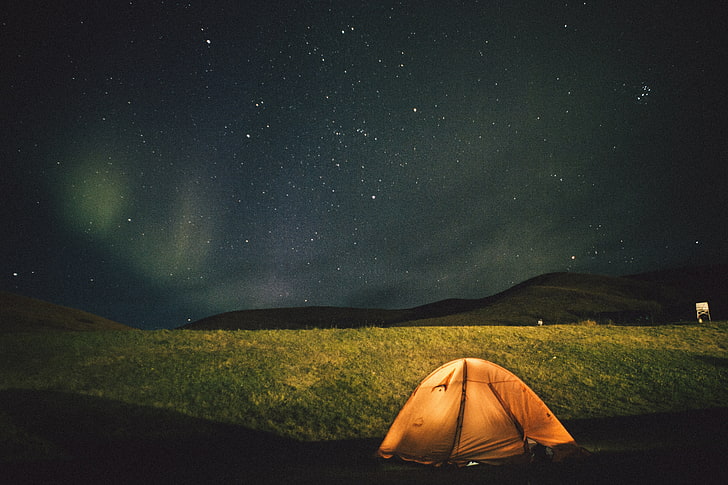 brown dome tent, starry sky, night, camping, nature, star - Space