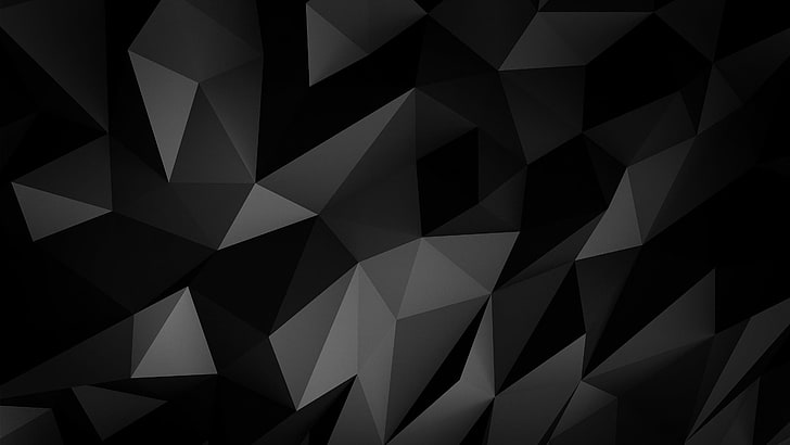 black, low poly, monochrome, pattern, triangle, design, geometry, HD wallpaper