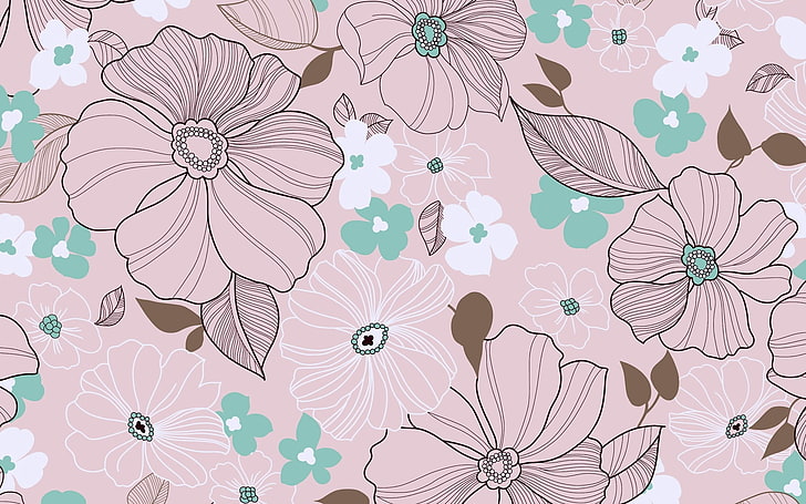 pink and green floral wallpaper, background, texture, flowers