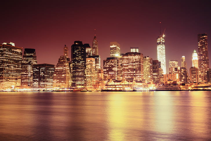 New York City, Lower Manhattan, East River, USA, Strait, Buildings, HD wallpaper