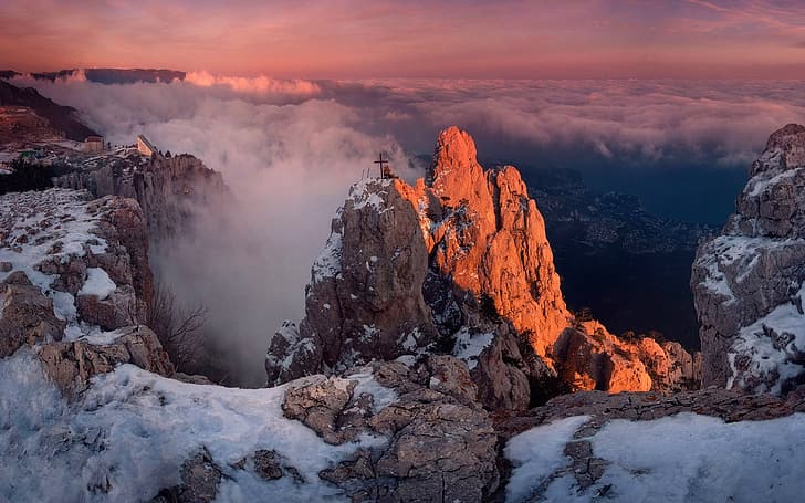 winter, clouds, mountains, Crimea, AI-Petri, Yalta, Gaspra, HD wallpaper