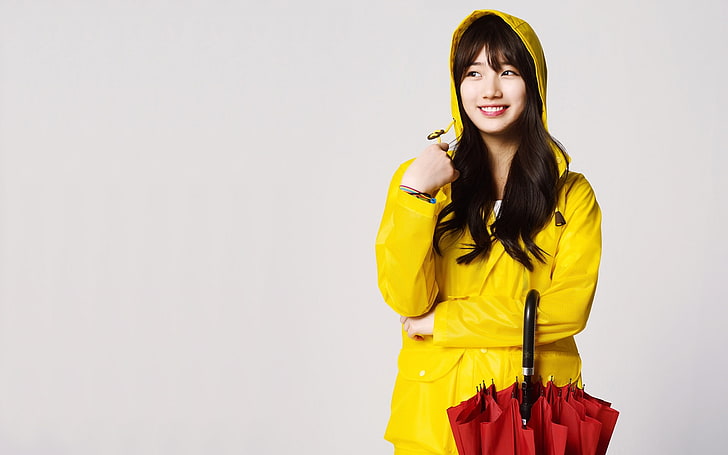 Suzy Korean girls photo HD wallpaper 06, women's yellow hooded jacket