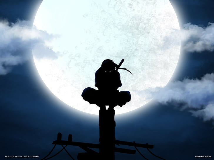 uchiha itachi anbu silhouette moon, sky, cloud - sky, nature, HD wallpaper