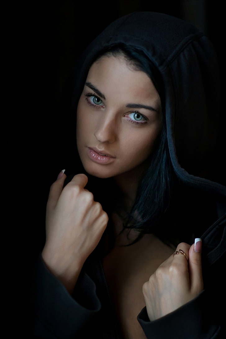 Alla Berger, women, model, face, portrait, one person, black background