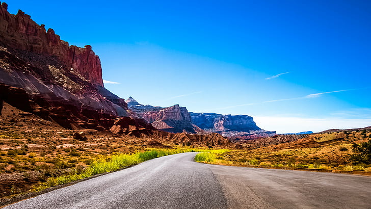 highway near rock formations at daytime, Scenic Route, scenic  route, HD wallpaper