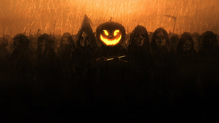 Halloween, spooky, digital, Amnesys, sky, orange color, silhouette