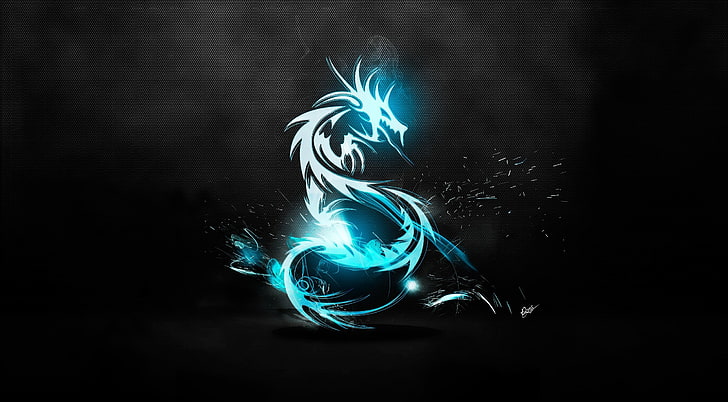 Dragon Symbol, blue dragon illustration, Aero, Black, Dark, Light