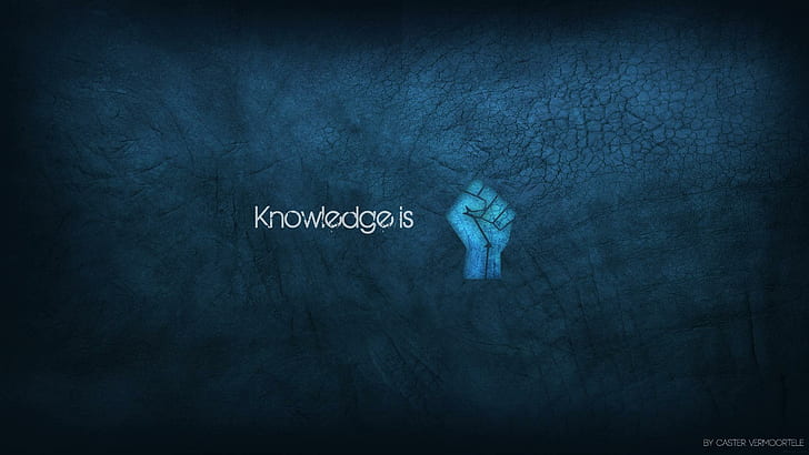 Knowledge is power HD, blue human hand artwork, fist, texture, HD wallpaper
