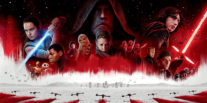 Star Wars: The Last Jedi, Luke Skywalker, lightsaber, group of people