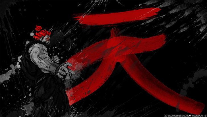 Akuma wallpaper, Street Fighter, video games, artwork, red, redhead