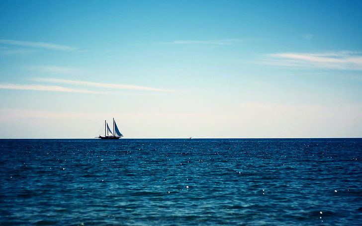 sailing boat on body of water, sky, sea, horizon over water, nautical vessel, HD wallpaper