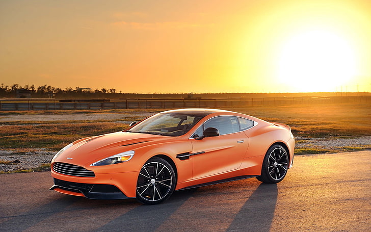 orange sport coupe, car, Aston Martin, sunlight, orange cars, HD wallpaper