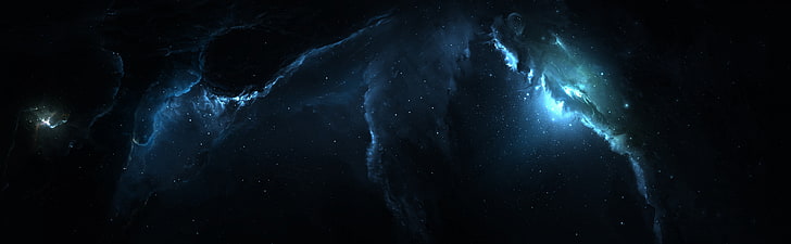 Atlantis Nebula 3 Dual Monitor, blue and black sky illustration