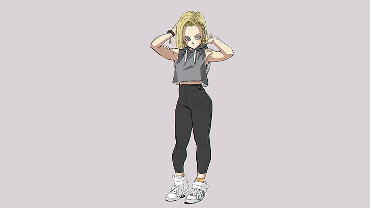 Dragon Ball Z, Android 18, anime girls, simple background, one person, HD wallpaper