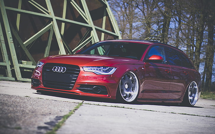 Audi A4 red car front view, red audi a6 wagon, HD wallpaper