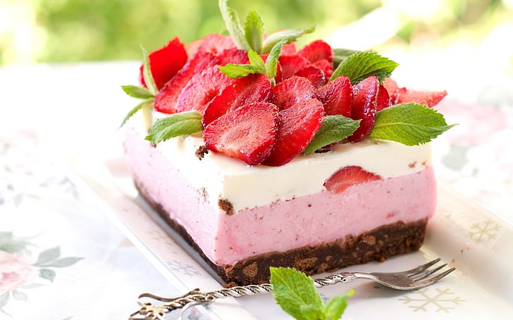 strawberry cheesecake, food, strawberries, food and drink, dessert, HD wallpaper