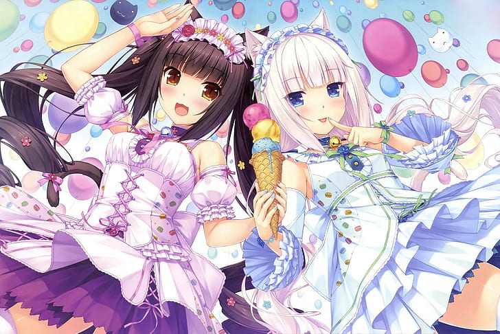 anime girls, cat girl, ice cream, Neko Para, Chocolat (Neko Para), HD wallpaper