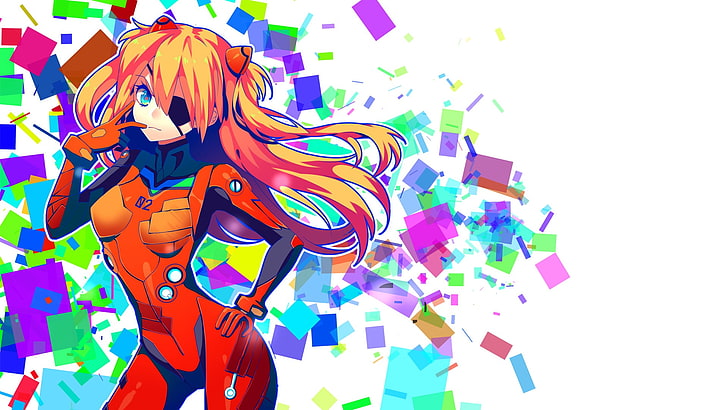 orange haired female anime character illustration, Asuka Langley Soryu