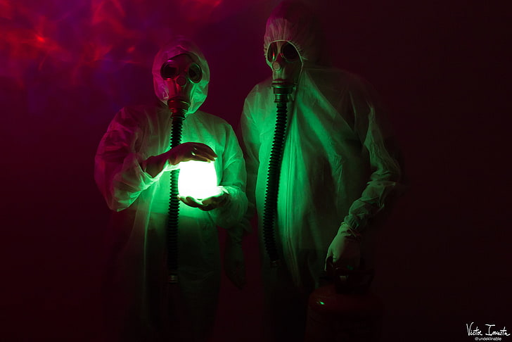 science, dark, horror, gas masks, 500px, Víctor Iniesta, one person, HD wallpaper