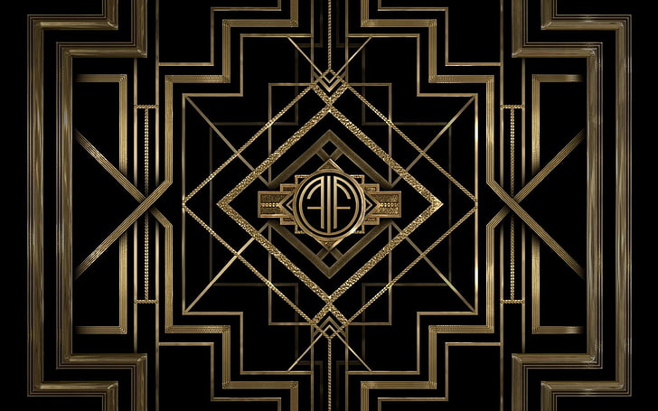 black, digital art, gold, minimalism, pattern, The Great Gatsby, HD wallpaper