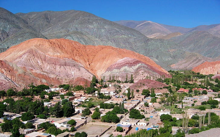 Jujuy, Argentina, Humahuaca, Aerial View, Mountains, Houses, desert village, HD wallpaper