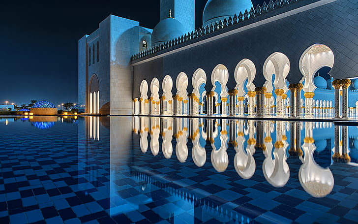 Sheikh Zayed Grand Mosque Abu Dhabi Reflection In Water Hd Wallpaper 1920×1200, HD wallpaper